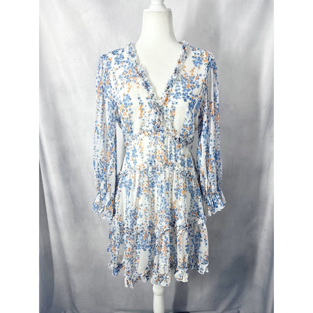 Selfie Leslie Laney Cut-Out Back Floral Blue White Mini Dress Women's Size XL - Picture 2 of 13